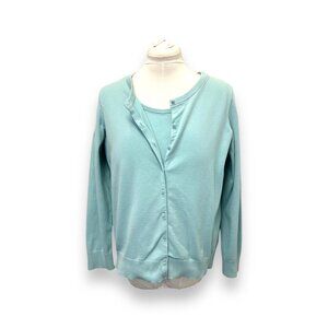 Talbots Woman Pima Cotton 1X Cardigan & Tank Set Light Blue